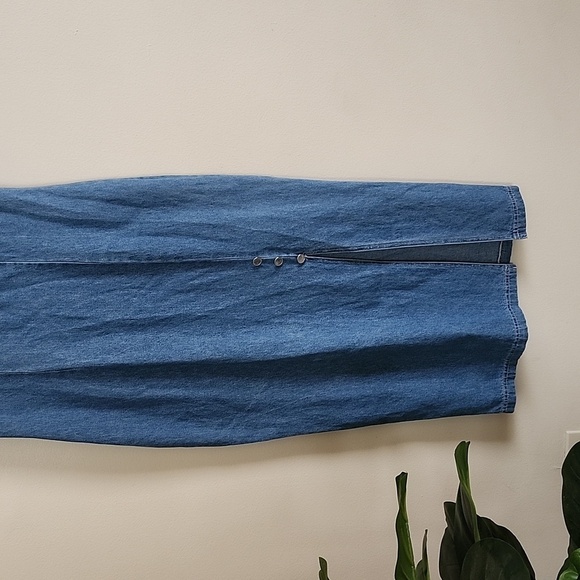 Nina Piccalino vintage embroidered square neck denim dress tie back, made in USA - Picture 3 of 9